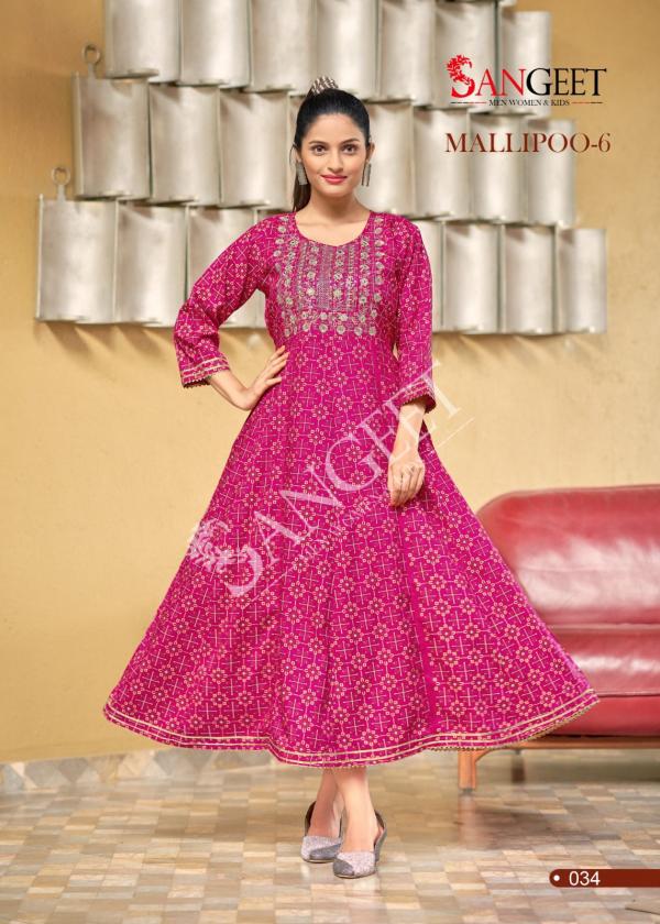 Sangeet Mallipoo 6 rayon Designer Anarkali Kurti Collection